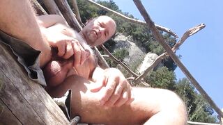 Watch this nudist playboy pull his foreskin in public until it's swollen and ready for action!
