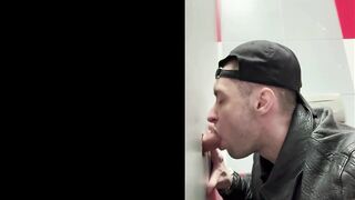 Muscular dude in leather tries glory crevasse with his first-ever girlfriend in public toilet