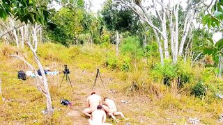 Watch this wild beach orgy with a bum chum getting pounded behind the scenes!