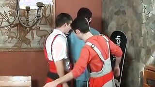 Two hung studs give their tight assholes a deep licking and deepthroating