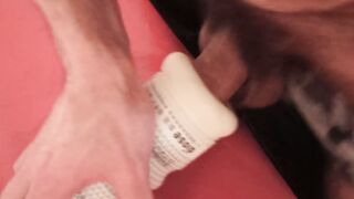 Zeushardplay's solo fucktoy session ends in a cumshot in his gloves